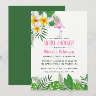 Roze Flamingo Tropische Aquarel Meisje Baby Shower Kaart