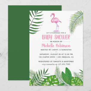 Roze Flamingo Tropische Aquarel Meisje Baby Shower Kaart
