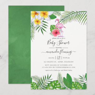 Roze Flamingo Tropische Aquarel Meisje Baby Shower Kaart