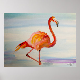 Roze Flamingo Tropische Aquarel Posterprint Poster