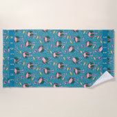 Roze Flamingo Tropische Art Deco Retro Blue Custom Strandlaken (Voorkant)