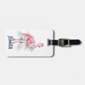 Roze Flamingo Tropische Bladeren Bagagelabel (Voorkant horizontaal)