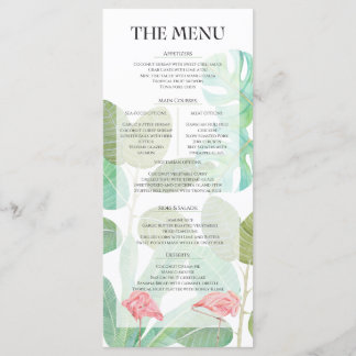 Roze Flamingo, Tropische bladeren en bloemen bruil Menu