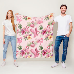 Roze Flamingo tropische bladeren en bloemen Fleece Deken