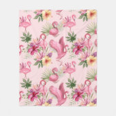 Roze Flamingo tropische bladeren en bloemen Fleece Deken (Voorkant)