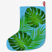 Roze Flamingo, tropische bladeren Grote Kerstsok (Achterkant)