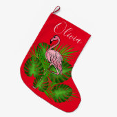 Roze Flamingo, tropische bladeren Grote Kerstsok (Voorkant (Hangend))