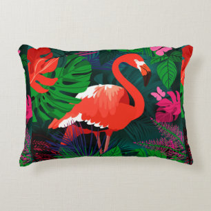 Roze flamingo. Tropische bladeren, roze vlinder, Accent Kussen