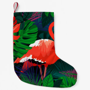 Roze flamingo. Tropische bladeren, roze vlinder,  Kleine Kerstsok