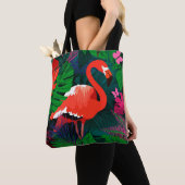 Roze flamingo. Tropische bladeren, roze vlinder, Tote Bag (Dichtbij)