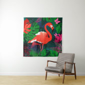 Roze flamingo. Tropische bladeren, roze vlinder, Wandkleed (In situ)