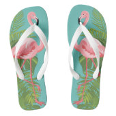 Roze Flamingo Tropische Bladeren Turquoise Teenslippers (Voetbed)