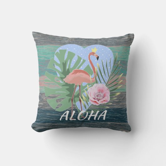 Roze Flamingo tropische bladpalm Kussen (Voorkant)