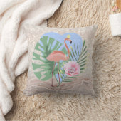 Roze Flamingo tropische bladpalm Kussen (Deken)