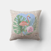 Roze Flamingo tropische bladpalm Kussen (Achterkant)