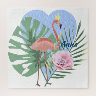 Roze Flamingo tropische bladpalm Legpuzzel