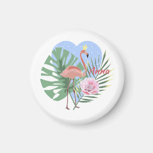 Roze Flamingo tropische bladpalm Magneet