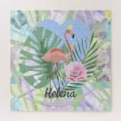 Roze Flamingo tropische bladpalm monstera Jigzaag  Legpuzzel (Verticaal)
