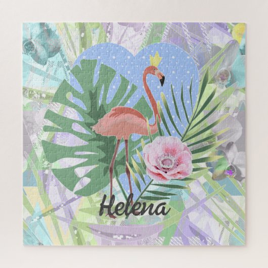 Roze Flamingo tropische bladpalm monstera Jigzaag  Legpuzzel (Verticaal)