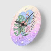 Roze Flamingo tropische bladpalm Ronde Klok (Hoek)