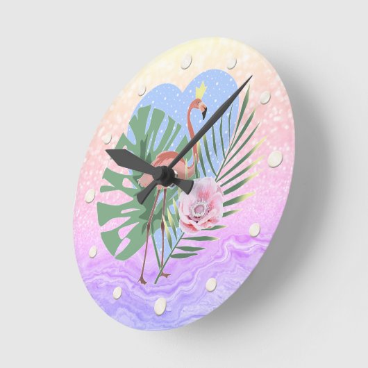 Roze Flamingo tropische bladpalm Ronde Klok (Hoek)