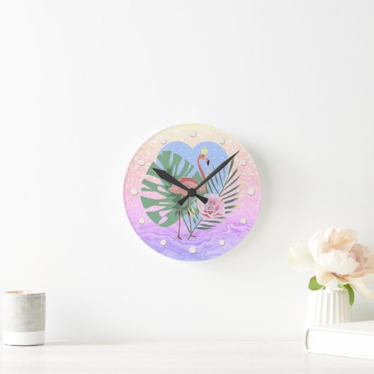 Roze Flamingo tropische bladpalm Ronde Klok (Huis)