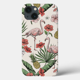 Roze Flamingo Tropische Bloem iPhone 13 Hoesje