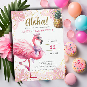 Roze Flamingo Tropische Bloemen Aloha Party Sweet  Kaart