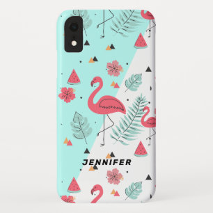 Roze flamingo tropische bloemen & bladeren Case-Mate iPhone case