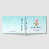 Roze flamingo tropische bloemen bouquet gastenboek (Volledig)