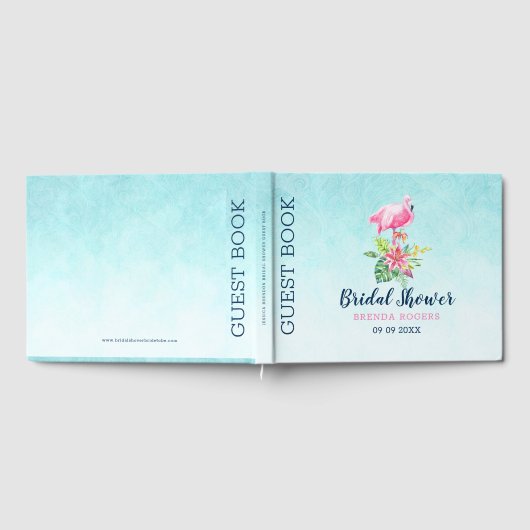 Roze flamingo tropische bloemen bouquet gastenboek (Volledig)