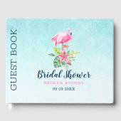 Roze flamingo tropische bloemen bouquet gastenboek (Voorkant)