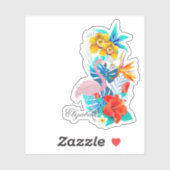 Roze flamingo, Tropische Bloemen - Gepersonaliseer Sticker (Vel)