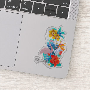 Roze flamingo, Tropische Bloemen - Gepersonaliseer Sticker