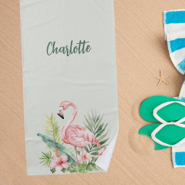 Roze flamingo tropische bloemen salie groen strandlaken