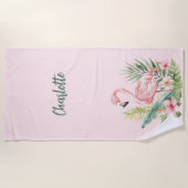 Roze flamingo tropische bloemen strandlaken (Voorkant)