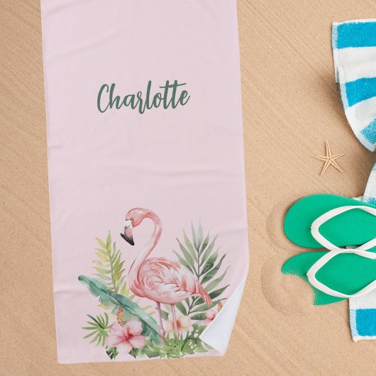 Roze flamingo tropische bloemen strandlaken