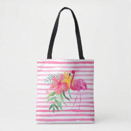 Roze Flamingo Tropische Bloemen Strandtas Tote Bag