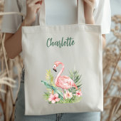 Roze flamingo tropische bloemen tote bag