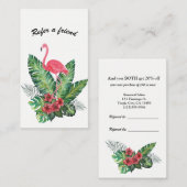 Roze Flamingo Tropische Bloemen Verwijs een Vriend Aanbevelingskaartje (Voorkant / Achterkant)
