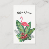 Roze Flamingo Tropische Bloemen Verwijs een Vriend Aanbevelingskaartje (Voorkant)
