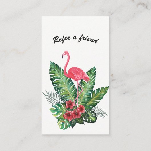 Roze Flamingo Tropische Bloemen Verwijs een Vriend Aanbevelingskaartje (Voorkant)