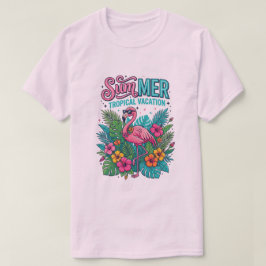 Roze Flamingo Tropische Bloemen - zomer vakantie T-shirt