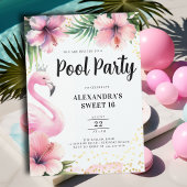 Roze Flamingo Tropische Bloemen Zwembad Party Swee Kaart