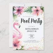 Roze Flamingo Tropische Bloemen Zwembad Party Swee Kaart (Voorkant)