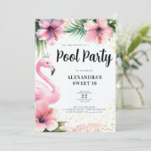 Roze Flamingo Tropische Bloemen Zwembad Party Swee Kaart (Staand voorkant)