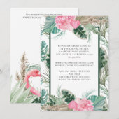 Roze Flamingo Tropische bruiloft Details Informatiekaartje (Voorkant / Achterkant)