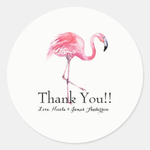 Roze Flamingo Tropische Elegante Huwelijksgunst Ronde Sticker