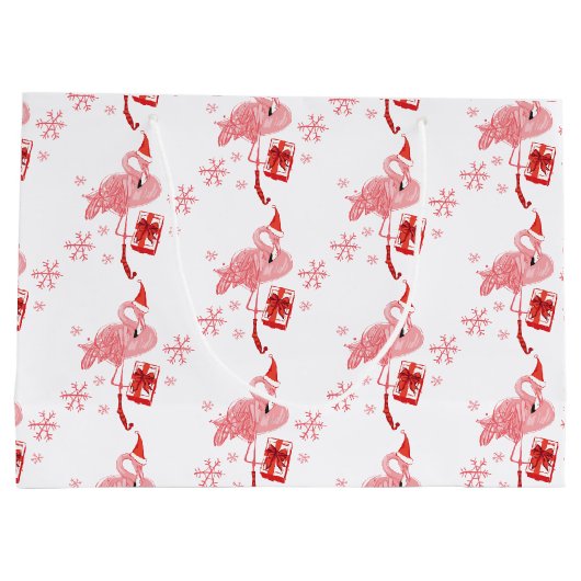 Roze Flamingo Tropische Feestelijke Kerstmis Groot Cadeauzakje (Achterkant)