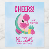 Roze Flamingo & Tropische Fruit Party Bedankt Wijn Etiket (Enkel label)